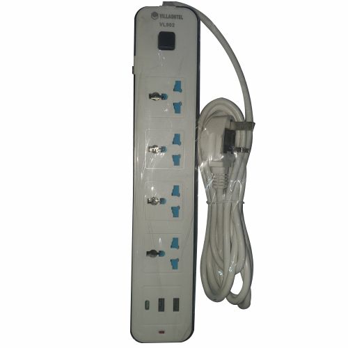 Villaontel VL902 - 4Way Heavy Duty Extension Longlasting Cable with Dual usb port and Type C port- White