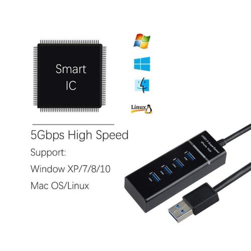 USB HUB USB 3.0 Extension Hub 4 Ports SuperSpeed Transfer Portable with Switches for Laptop/Notebook/PC/Mobiles/Tablets, iPhone/Ipads, Computers, MP3 Players and Gaming Consoles in Black