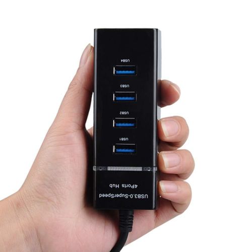 USB HUB USB 3.0 Extension Hub 4 Ports SuperSpeed Transfer Portable with Switches for Laptop/Notebook/PC/Mobiles/Tablets, iPhone/Ipads, Computers, MP3 Players and Gaming Consoles in Black