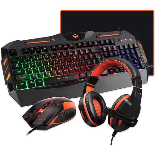 Meetion C500 4in1 Combo Gaming Keyboard Mouse and Mouse pad with Gaming Headset Wired LED RGB Backlight for Computer PC Laptop  Black