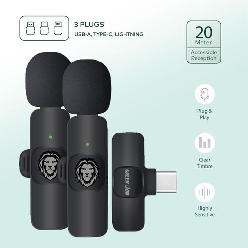 Green Lion 3 in 1 Wireless Microphone - Black