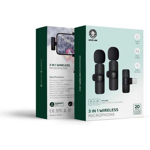Green Lion 3 in 1 Wireless Microphone - Black