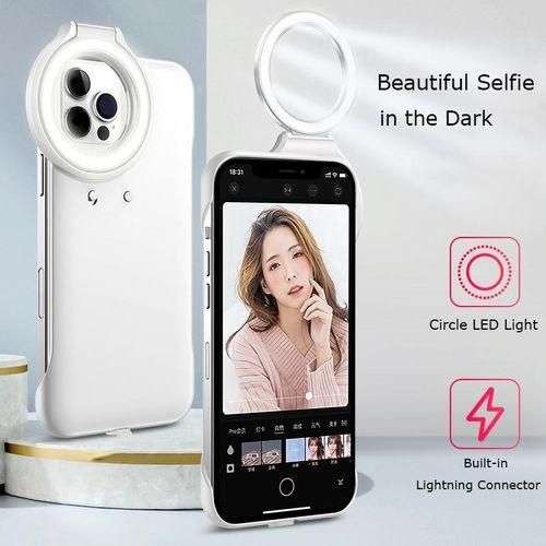 Fill Light Mobile Phone Case,Compatible for iPhone12 12 Pro Phone Case Fill Light Phone Cover Circle LED Light  White
