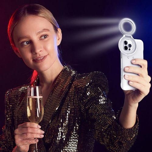 Fill Light Mobile Phone Case,Compatible for iPhone12 12 Pro Phone Case Fill Light Phone Cover Circle LED Light  White