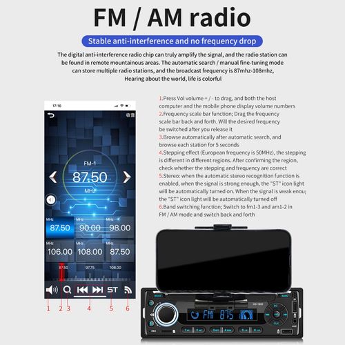 12V Universal Car MP3 Player BT Plug-in U disk Radio