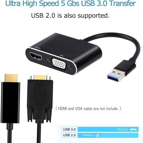 USB 3.0 to HDMI VGA Converter -Black