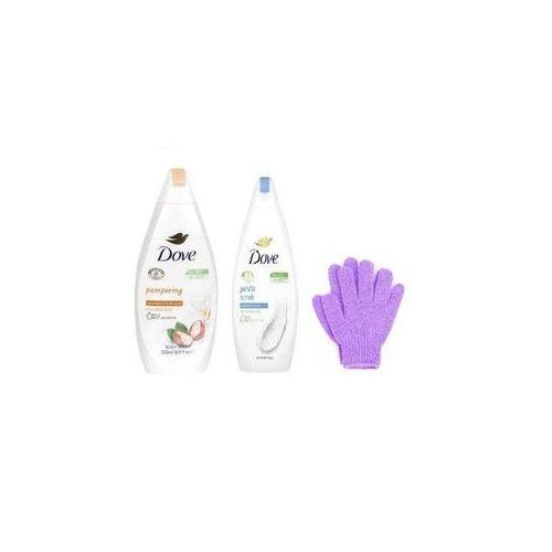 Dove Shower Gel /  Body Wash  *2 Bottles , Each 500ml *  Plus FREE Pair Of Exfoliating Gloves - Multicolour
