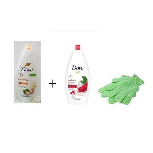 Dove Shower Gel /  Body Wash  *2 Bottles , Each 500ml *  Plus FREE Pair Of Exfoliating Gloves - Multicolour