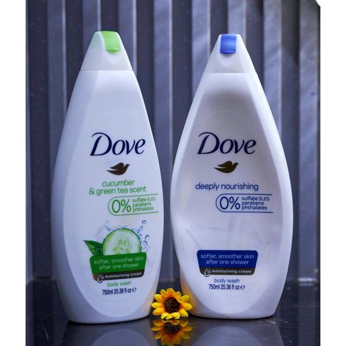 Dove Shower Gel /  Body Wash  *2 Bottles , Each 500ml *  Plus FREE Pair Of Exfoliating Gloves - Multicolour