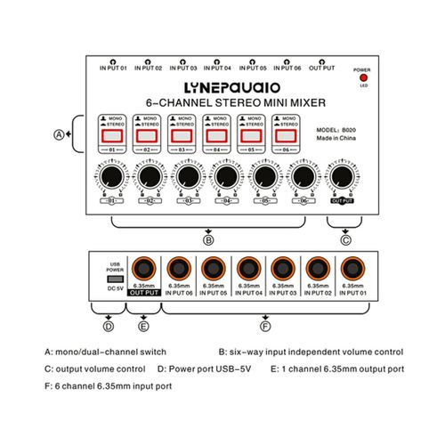 LYNEPAUAIO Mini 6- Stereo Mixer Musical Instrumen