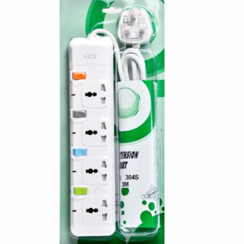 G & T  4-Way 3meters Overload Protection Extension Cable Socket - White