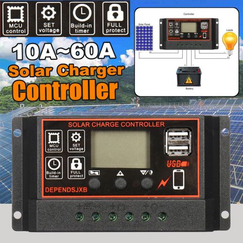 Solar Panel Charger Controller Regulator Dual USB LCD Display #10A Black