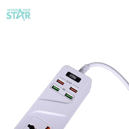 Winningstar  4 Switched Universal Extension Socket Power Strip Electrical Outlet With Cable- white