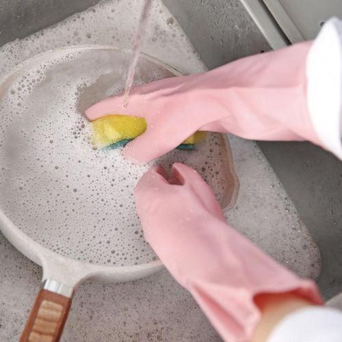 Cleaning Durable Kitchen Dishwashing Gloves domestic pink rubber