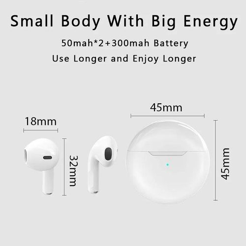 Air Pro 6 TWS Wireless Headphones with Mic Fone Bluetooth Earphones Sport Earbuds Pro6 J6 Headset for Apple iPhone Xiaomi Huawei