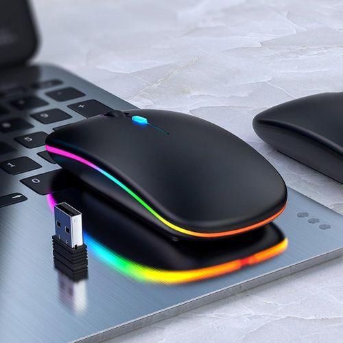 2.4G Wireless LED Rechargeable Slim Silent Mouse For Laptops Macbooks Computers - Black