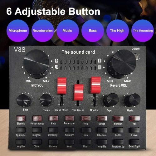 Microphone BM800 Condenser Microphone With V8S Live Sound Card Set Recording Studio Equipment Bluetooth Sound Mixer 3.5mm Audio Interface With 16 Sound Effects 6 Connecting Methods Dual DSP Noise Reduction Chip For Live Streaming Recording Game PC