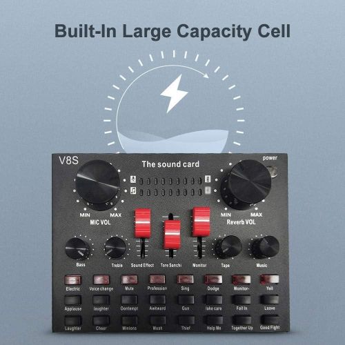 Microphone BM800 Condenser Microphone With V8S Live Sound Card Set Recording Studio Equipment Bluetooth Sound Mixer 3.5mm Audio Interface With 16 Sound Effects 6 Connecting Methods Dual DSP Noise Reduction Chip For Live Streaming Recording Game PC