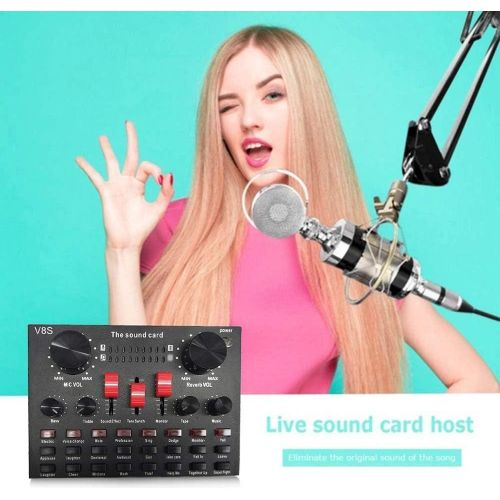 Microphone BM800 Condenser Microphone With V8S Live Sound Card Set Recording Studio Equipment Bluetooth Sound Mixer 3.5mm Audio Interface With 16 Sound Effects 6 Connecting Methods Dual DSP Noise Reduction Chip For Live Streaming Recording Game PC