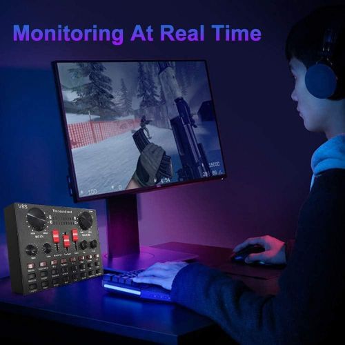 Microphone BM800 Condenser Microphone With V8S Live Sound Card Set Recording Studio Equipment Bluetooth Sound Mixer 3.5mm Audio Interface With 16 Sound Effects 6 Connecting Methods Dual DSP Noise Reduction Chip For Live Streaming Recording Game PC