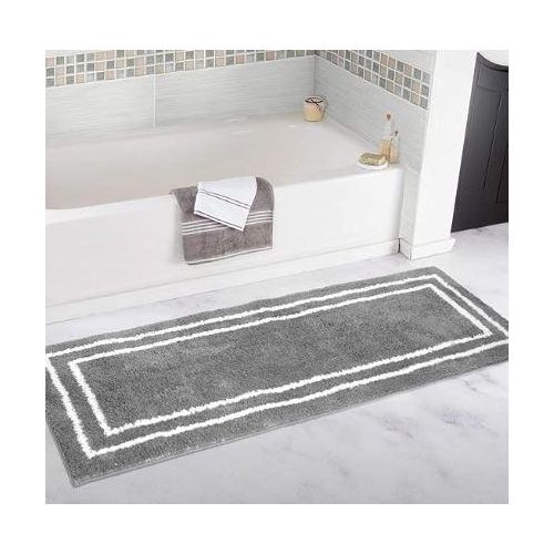 2Piece Bathroom Runner Rug Gray Non-Slip Long Bath Mat Soft And Water Absorbent Bath Rug Machine Washable Fluffy Microfiber Floor Mats For Bathroom Tub Sink Shower Black, Grey Multi Color
