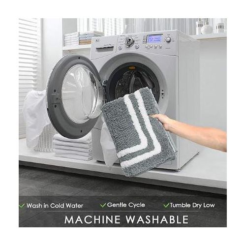 2Piece Bathroom Runner Rug Gray Non-Slip Long Bath Mat Soft And Water Absorbent Bath Rug Machine Washable Fluffy Microfiber Floor Mats For Bathroom Tub Sink Shower Black, Grey Multi Color