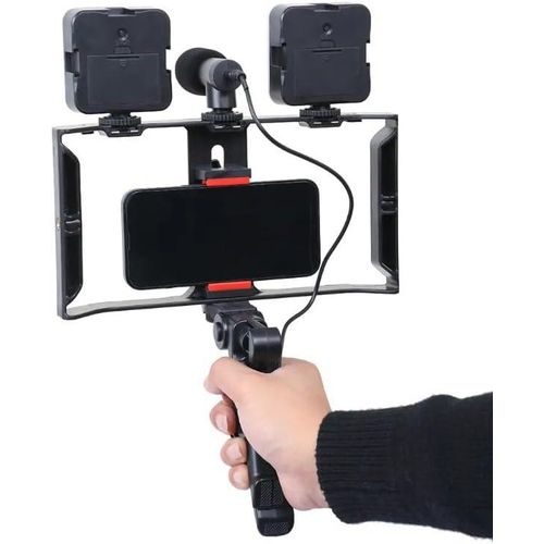 Video Rig Phone Stabilizer Handheld Grip LED Video Light and Mic, Horizontal and Vertical Shooting Handheld Camera Phone stabilizer Video Making Kit Brand: FEND