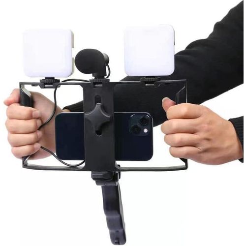 Video Rig Phone Stabilizer Handheld Grip LED Video Light and Mic, Horizontal and Vertical Shooting Handheld Camera Phone stabilizer Video Making Kit Brand: FEND
