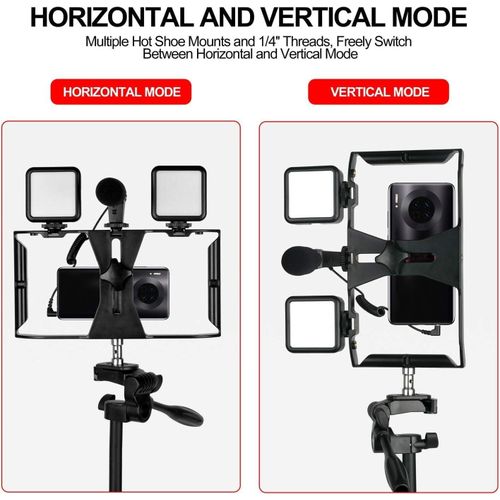 Video Rig Phone Stabilizer Handheld Grip LED Video Light and Mic, Horizontal and Vertical Shooting Handheld Camera Phone stabilizer Video Making Kit Brand: FEND