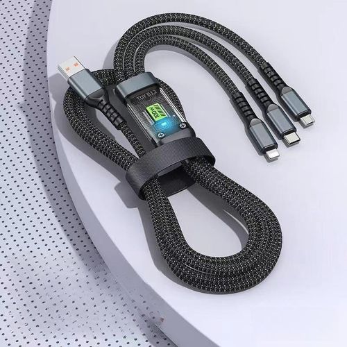 100W Transparent Digital Display Luminous Three-in-One Fast Charge Three-in-One Data Cable Applicable to Huawei Android Apple