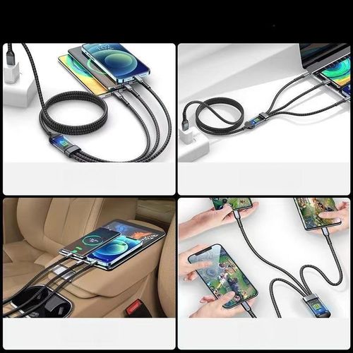 100W Transparent Digital Display Luminous Three-in-One Fast Charge Three-in-One Data Cable Applicable to Huawei Android Apple