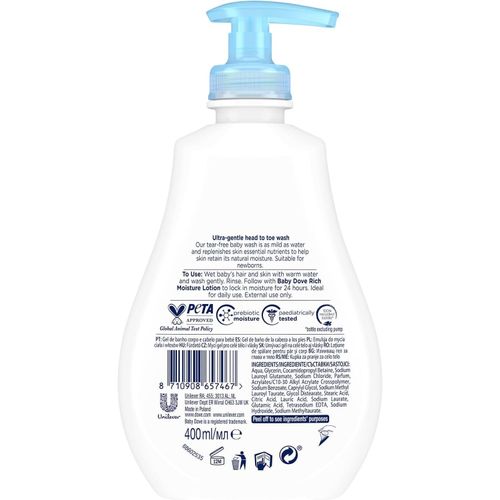 Dove Baby Rich Moisture Head To Toe Wash - Tear-Free Formula, Ideal For Newborns - 400ml