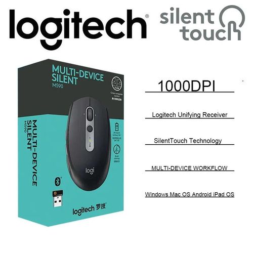 Logitech M590 Logitech-Silent Optical Multi Device Mouse Wireless by Bluetooth 2.4 GHz Dual Mode Uniform 1000-Black