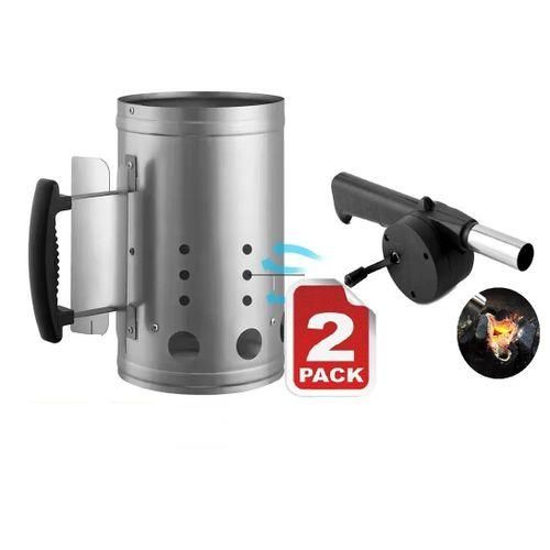 Rapid 2 PACK Grill BBQ Stove Chimney Charcoal And Blower Starter Fireplace Accessories Tools