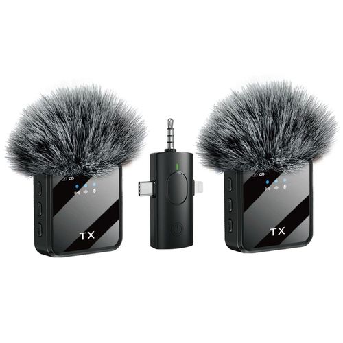 F11-2 3 In 1 Dedicated Wireless Collar Clip Microphone Radio Intelligent Noise Reduction Reverberation Mobile Phone Live Small Microphone  For iPhone Android Phone Camer Laptop Plug-Play Video Recording- Black