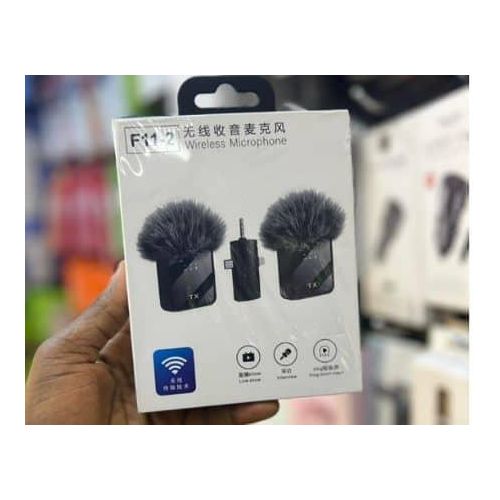F11-2 3 In 1 Dedicated Wireless Collar Clip Microphone Radio Intelligent Noise Reduction Reverberation Mobile Phone Live Small Microphone  For iPhone Android Phone Camer Laptop Plug-Play Video Recording- Black