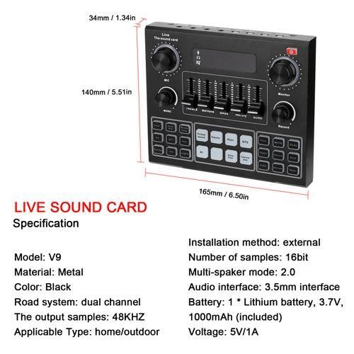 V9 Audio USB Headset Microphone Webcast Live Sound Card 12