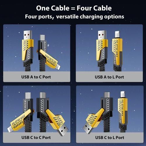 Ofia USB C Cable Lightning Cable 65W 4 in 1 Charging Cable, Flat Braided USB C Charger Cord with Data Transfe, Multi Charging Cable Combo Type C/USB A/Lightning Port for iPhone iPad & Most Devices- multicolor