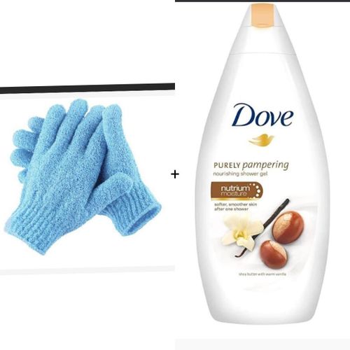 Dove Body Wash / Shower Gel 500ML  Plus * 2 FREE EXFOLIATING GLOVES  * _Multicolour