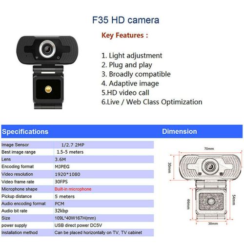1pc HD Webcam 1080P With Microphone PC Laptop Desktop Android TV USB