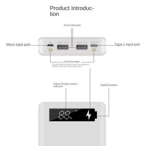 18650 Battery Power Bank Case LCD Display Support 20000MAh Black