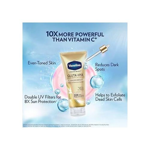 Vaseline Essential Even Tone Body Lotion With Moisturising Petroleum Jelly, Flawless Glow, Gluta-Hya Serum Burst UV, 10X More Powerful Than Vitamin C