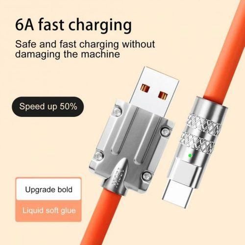 120W 6A Super Fast Charge USB C Charging Cable USB TypeC ChargingData Transfer 2In1 Mobile Phone Cable Orange 1M