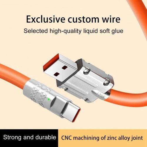 120W 6A Super Fast Charge USB C Charging Cable USB TypeC ChargingData Transfer 2In1 Mobile Phone Cable Orange 1M
