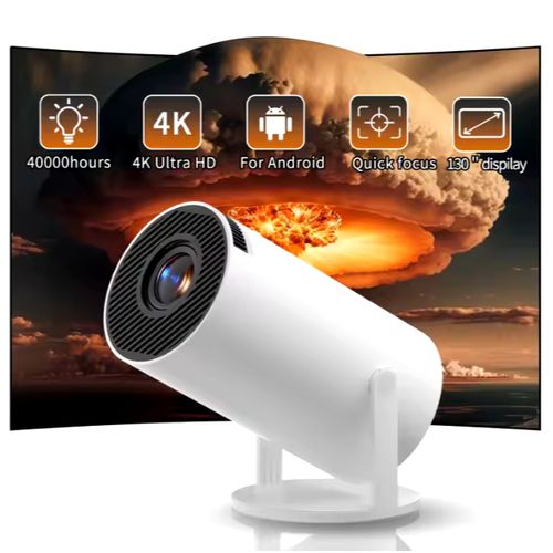 Smart Android 12 Tv Projector 4k Screen Video 1080p LCD With Google Voice Assistant - White