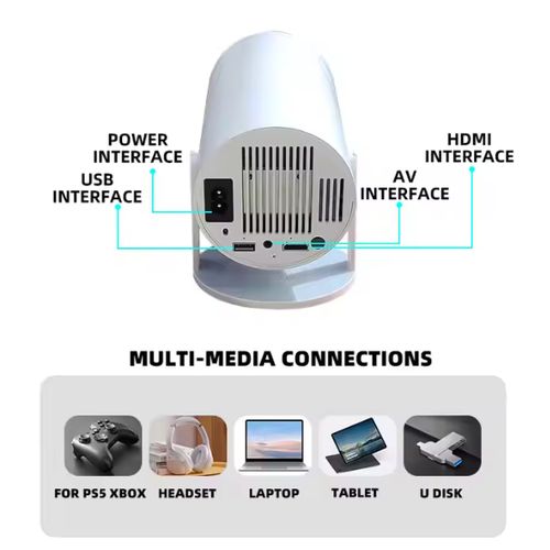 Smart Android 12 Tv Projector 4k Screen Video 1080p LCD With Google Voice Assistant - White