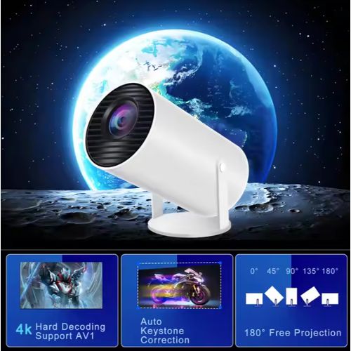 Smart Android 12 Tv Projector 4k Screen Video 1080p LCD With Google Voice Assistant - White