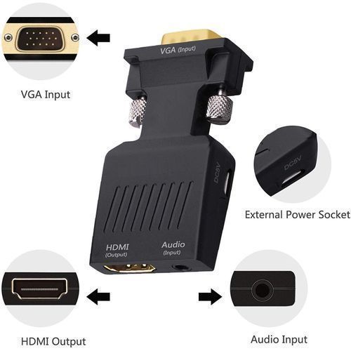 VGA HDMI Adapter With 3.5mm Audio Output 1080P HDTV AV Converter Cable PC Notebook Projector Monitor  VGA To HDMI Adapter Black