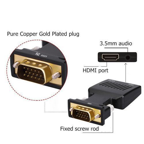 VGA HDMI Adapter With 3.5mm Audio Output 1080P HDTV AV Converter Cable PC Notebook Projector Monitor  VGA To HDMI Adapter Black
