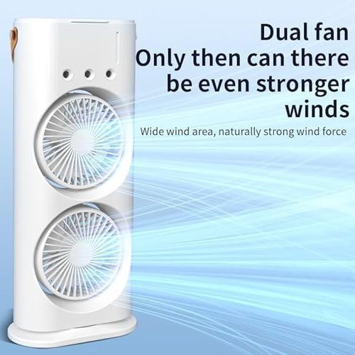 Double Head Spray Cooling Fan, Portable Mini Air Cooler With Mist Humidifier, Mini Desktop Table Cooling Fan For Home & Office -Multicolour
